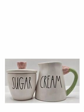 NEW Rae Dunn Sugar Bowl & Creamer Cream Spring Tulip Set